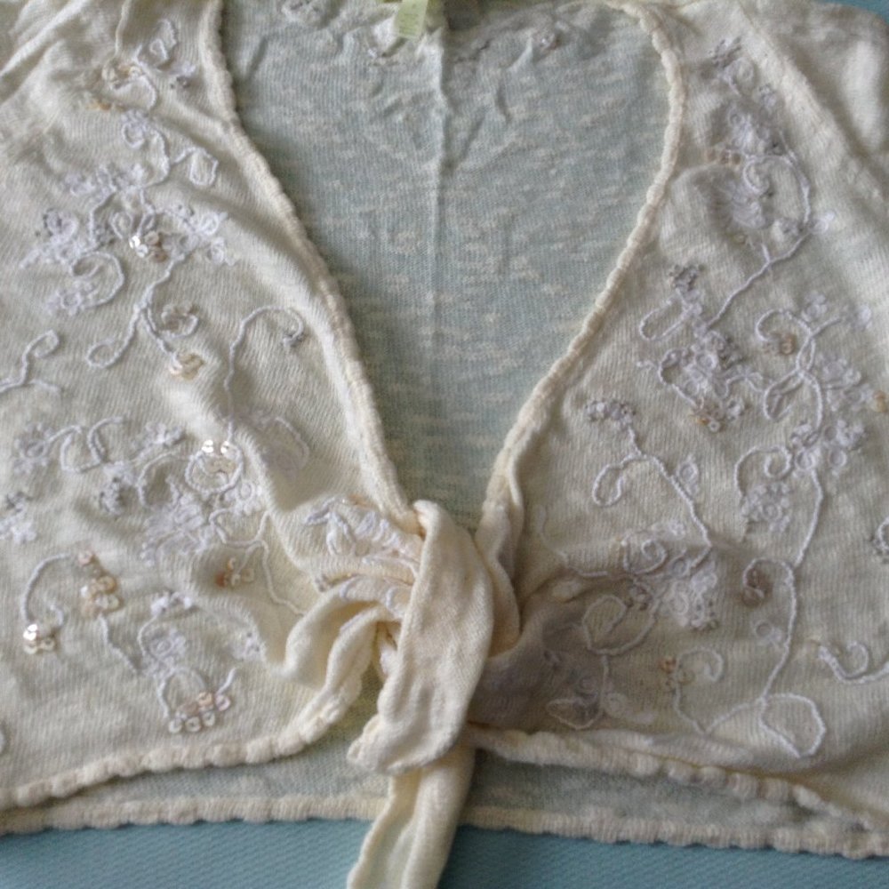 Linen-blend tie front cardigan